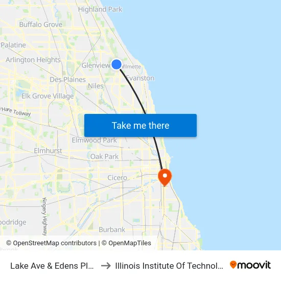 Lake Ave & Edens Plaza to Illinois Institute Of Technology map
