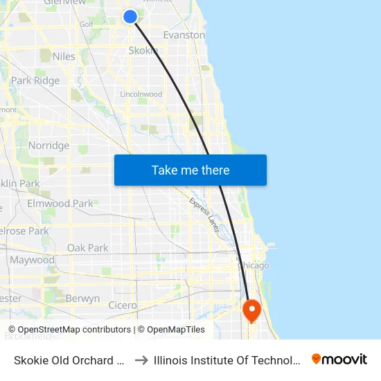 Skokie Old Orchard Rd. to Illinois Institute Of Technology map