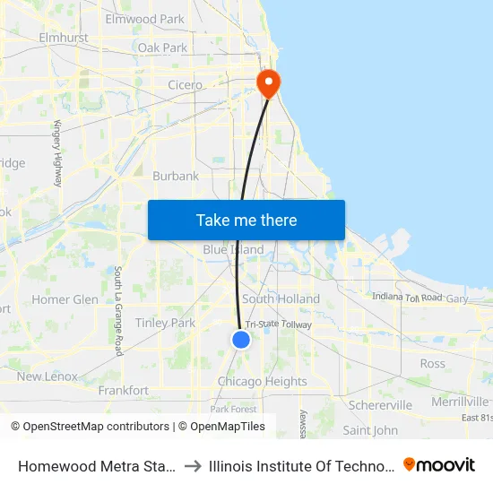 Homewood Metra Station to Illinois Institute Of Technology map
