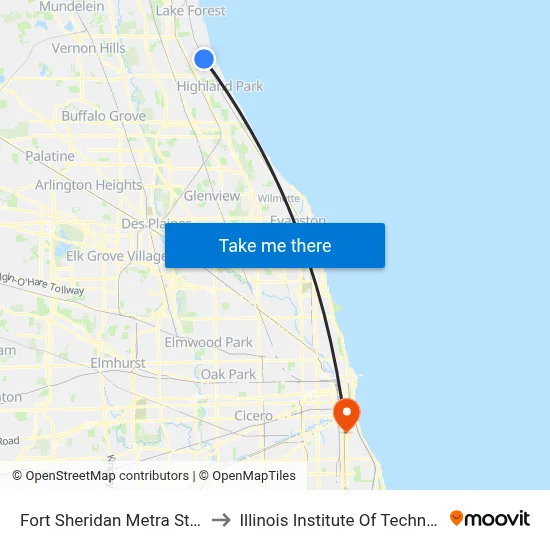 Fort Sheridan Metra Station to Illinois Institute Of Technology map