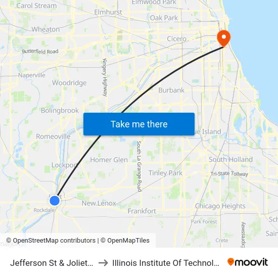 Jefferson St & Joliet St to Illinois Institute Of Technology map