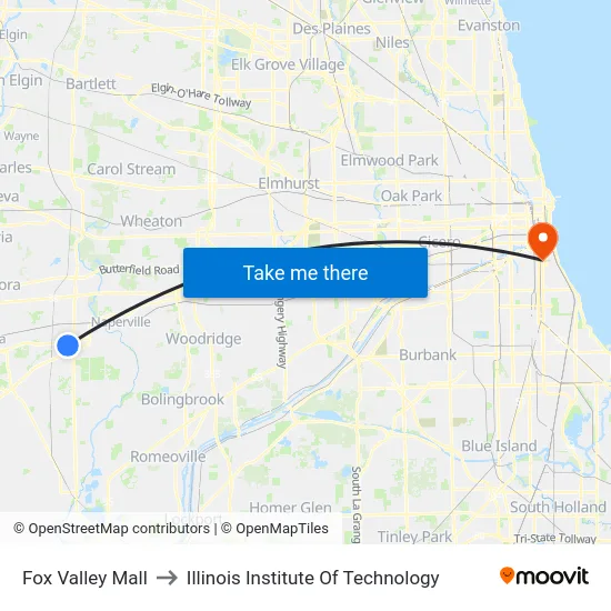 Fox Valley Mall to Illinois Institute Of Technology map