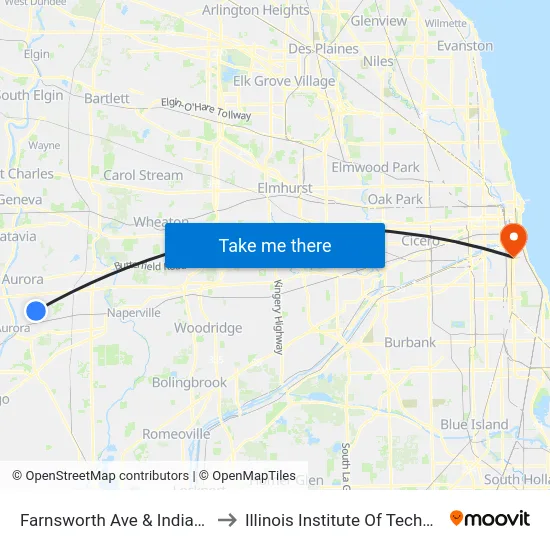 Farnsworth Ave & Indian Trail to Illinois Institute Of Technology map