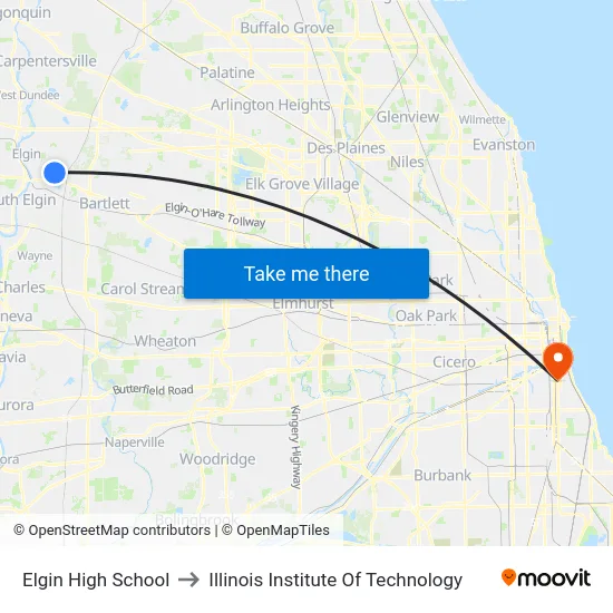Elgin High School to Illinois Institute Of Technology map