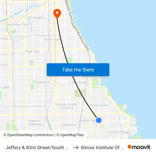 Jeffery & 83rd Street/South Chicago (South) to Illinois Institute Of Technology map