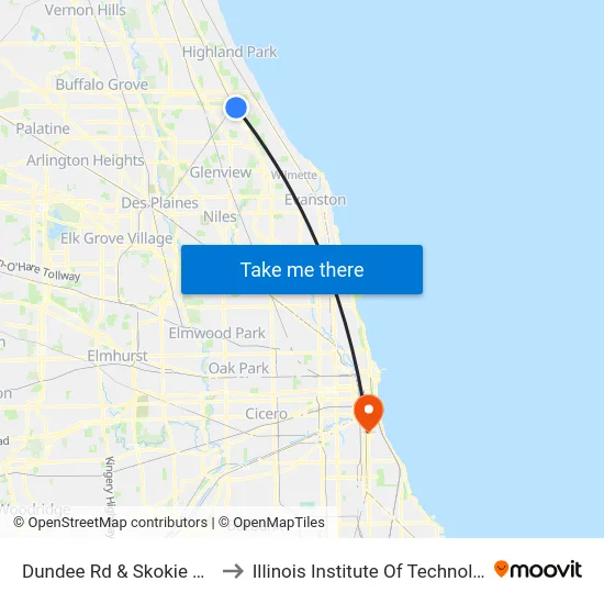 Dundee Rd & Skokie Blvd to Illinois Institute Of Technology map