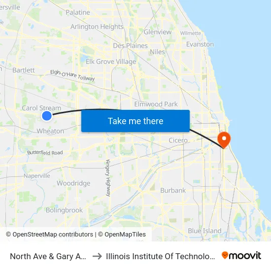 North Ave & Gary Ave to Illinois Institute Of Technology map