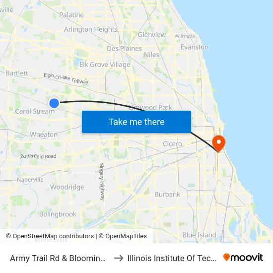Army Trail Rd & Bloomingdale Rd to Illinois Institute Of Technology map