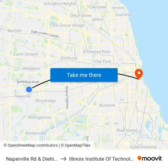 Naperville Rd & Diehl Rd to Illinois Institute Of Technology map