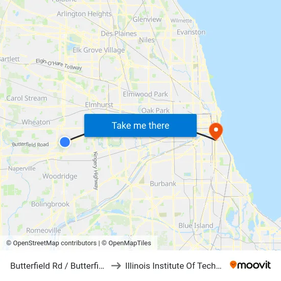 Butterfield Rd / Butterfield Rd to Illinois Institute Of Technology map
