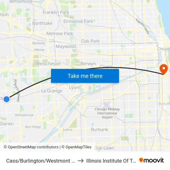 Cass/Burlington/Westmont Metra Station to Illinois Institute Of Technology map