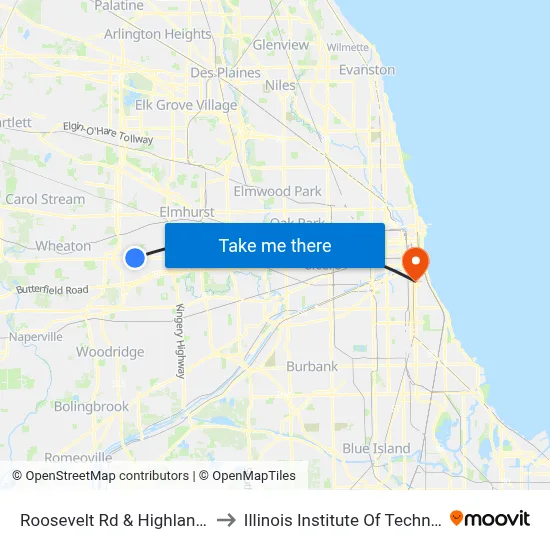 Roosevelt Rd & Highland Ave to Illinois Institute Of Technology map
