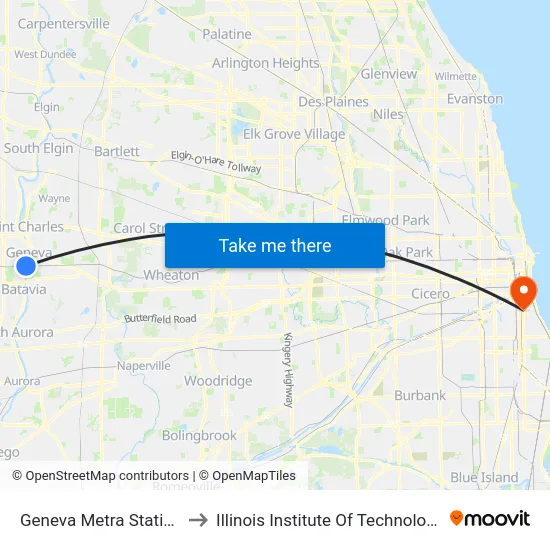 Geneva Metra Station to Illinois Institute Of Technology map