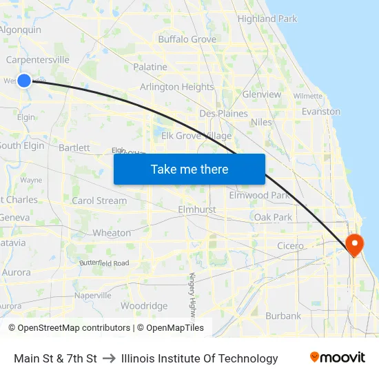Main St & 7th St to Illinois Institute Of Technology map