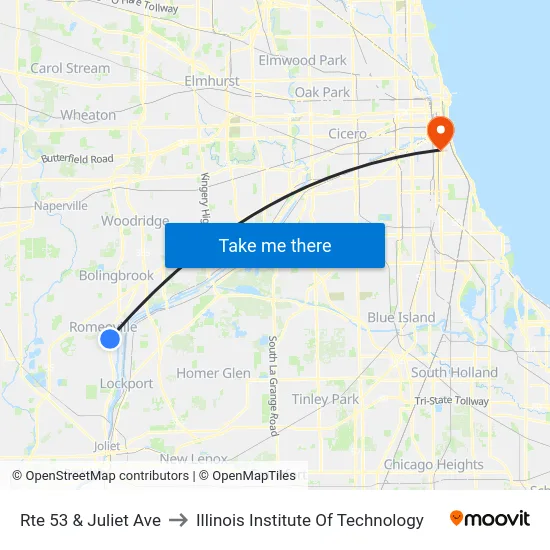 Rte 53 & Juliet Ave to Illinois Institute Of Technology map