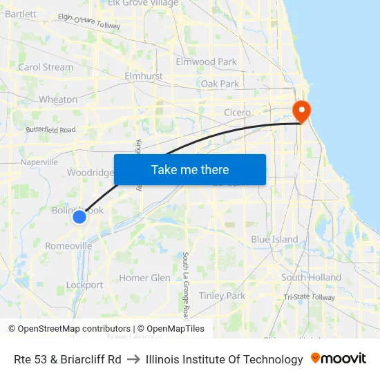 Rte 53 & Briarcliff Rd to Illinois Institute Of Technology map