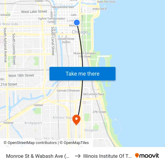 Monroe St & Wabash Ave (Drop Off Only) to Illinois Institute Of Technology map