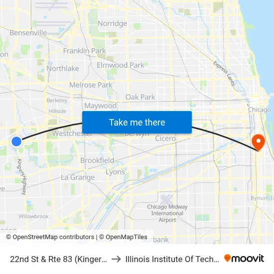 22nd St & Rte 83 (Kingery Hwy) to Illinois Institute Of Technology map