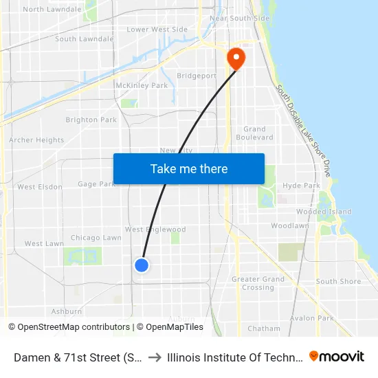 Damen & 71st Street (South) to Illinois Institute Of Technology map