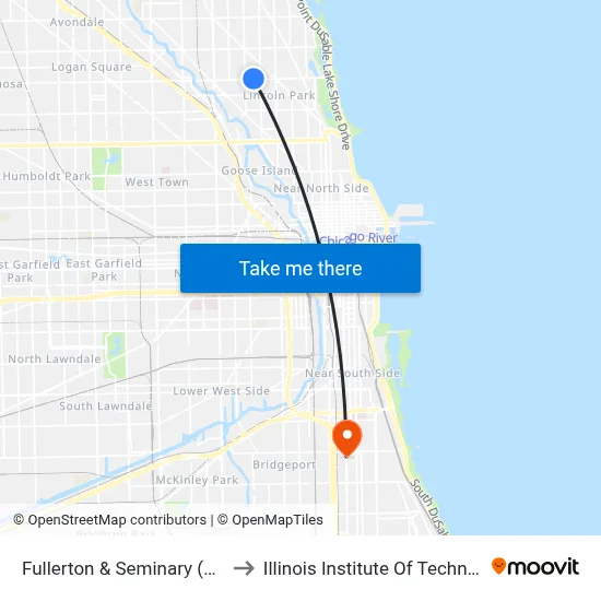 Fullerton & Seminary (West) to Illinois Institute Of Technology map