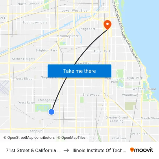 71st Street & California (East) to Illinois Institute Of Technology map