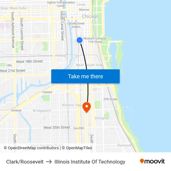 Clark/Roosevelt to Illinois Institute Of Technology map