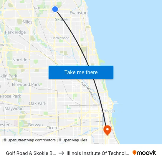 Golf Road & Skokie Blvd to Illinois Institute Of Technology map