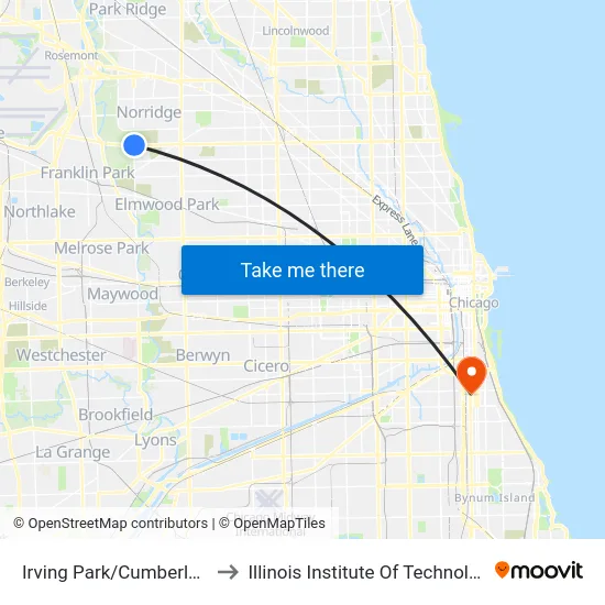 Irving Park/Cumberland to Illinois Institute Of Technology map