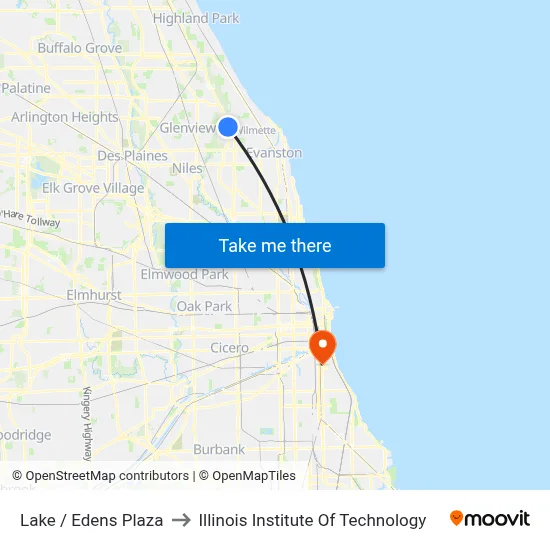 Lake / Edens Plaza to Illinois Institute Of Technology map