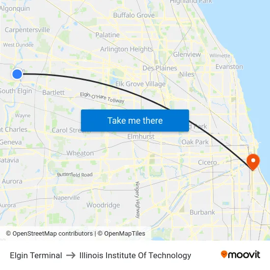 Elgin Terminal to Illinois Institute Of Technology map