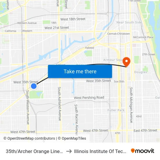 35th/Archer Orange Line Station to Illinois Institute Of Technology map