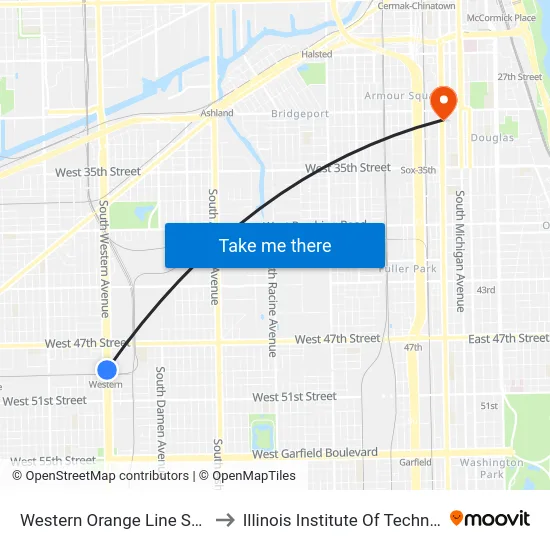 Western Orange Line Station to Illinois Institute Of Technology map