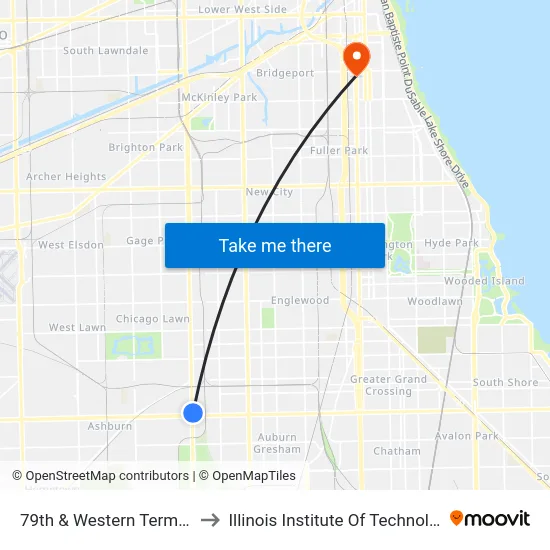 79th & Western Terminal to Illinois Institute Of Technology map