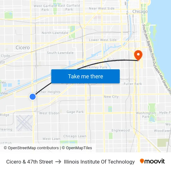 Cicero & 47th Street to Illinois Institute Of Technology map