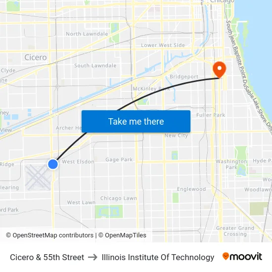Cicero & 55th Street to Illinois Institute Of Technology map