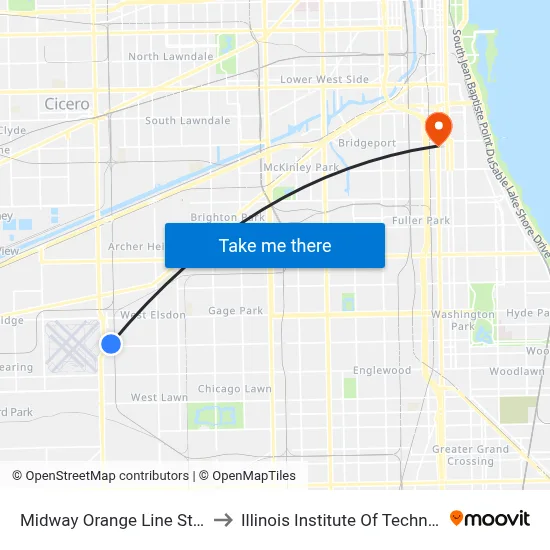 Midway Orange Line Station to Illinois Institute Of Technology map