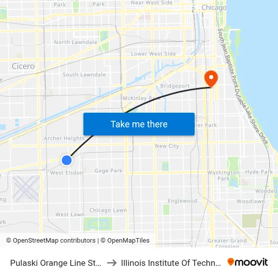 Pulaski Orange Line Station to Illinois Institute Of Technology map