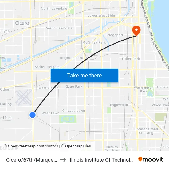 Cicero/67th/Marquette to Illinois Institute Of Technology map