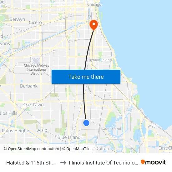 Halsted & 115th Street to Illinois Institute Of Technology map