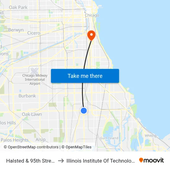 Halsted & 95th Street to Illinois Institute Of Technology map