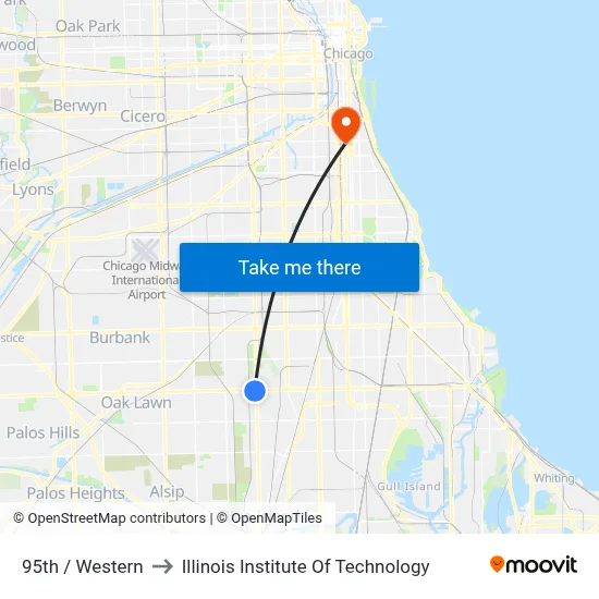 95th / Western to Illinois Institute Of Technology map