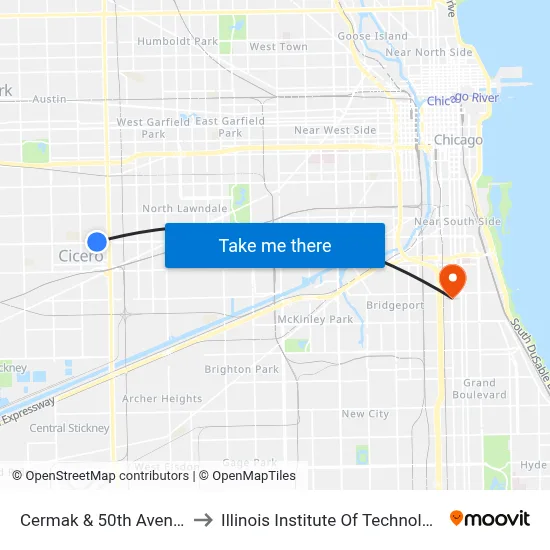Cermak & 50th Avenue to Illinois Institute Of Technology map