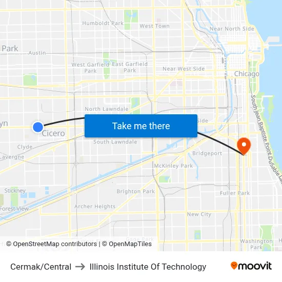 Cermak/Central to Illinois Institute Of Technology map