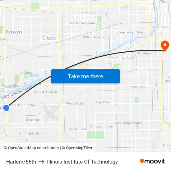 Harlem/56th to Illinois Institute Of Technology map