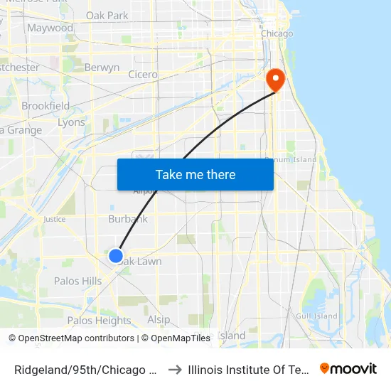 Ridgeland/95th/Chicago Ridge Mall to Illinois Institute Of Technology map