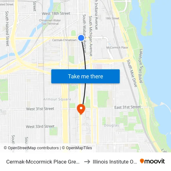 Cermak-Mccormick Place Green Line Station (East) to Illinois Institute Of Technology map