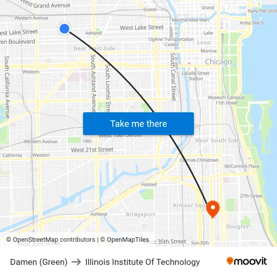 Damen (Green) to Illinois Institute Of Technology map
