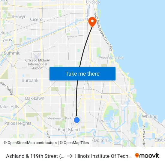 Ashland & 119th Street (North) to Illinois Institute Of Technology map