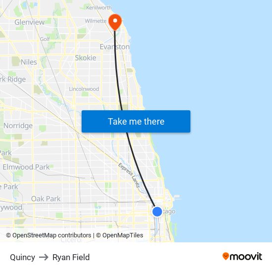 Quincy to Ryan Field map