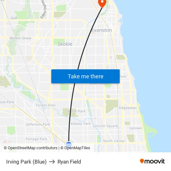 Irving Park (Blue) to Ryan Field map